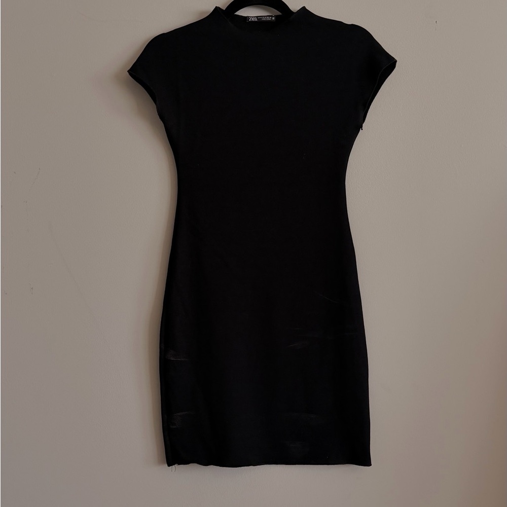 Zara Black Cap-Sleeve Mini Dress